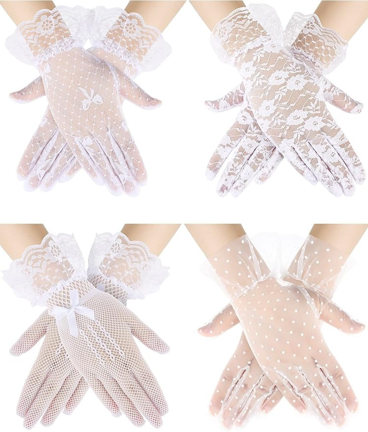 Bencailor 4 Pair Ladies Lace Gloves Elegant Short Gloves Mesh Gloves Tea Party Gloves for Women 5... | Amazon (US)