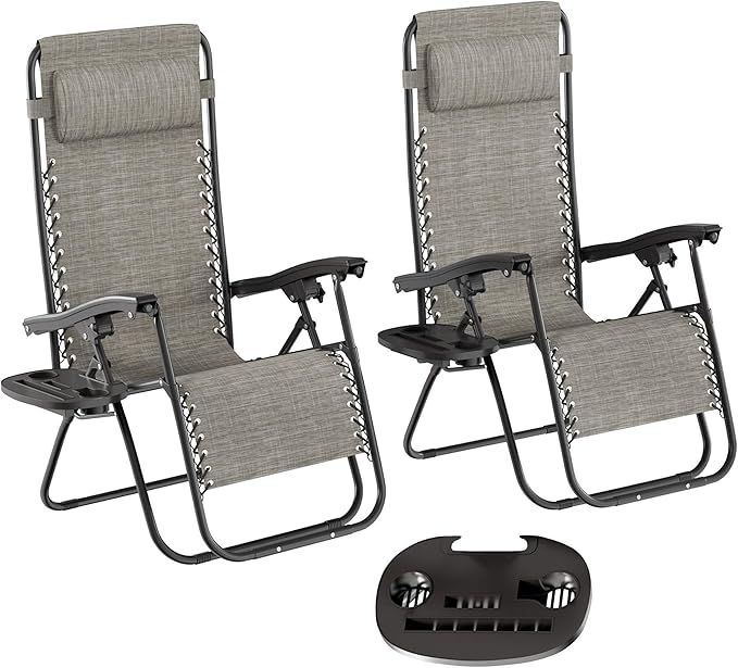 Lavish Home Zero Gravity Lounge Chairs- Set of 2, Gray | Amazon (US)
