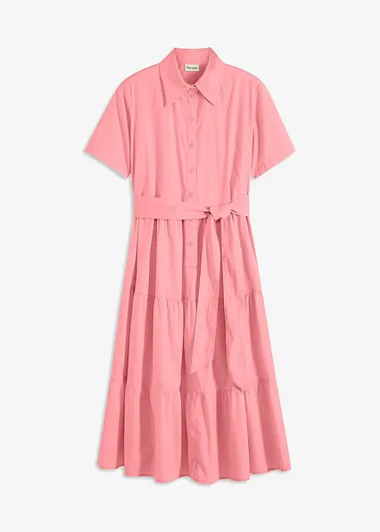Hemdblusenkleid mit Bindeband, aufgesetzte Pattentaschen und Volantsrock | Bonprix DE