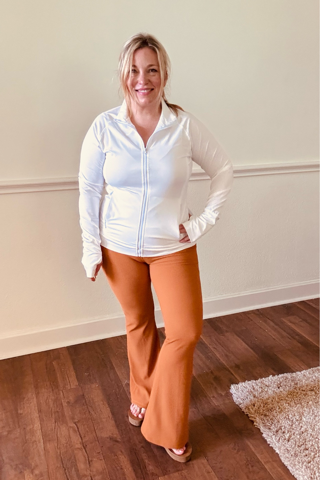 Love this cozy activewear look! Yoga pants come in petite length and have a great flare detail. 

#LTKTravel #LTKActive #LTKMidsize