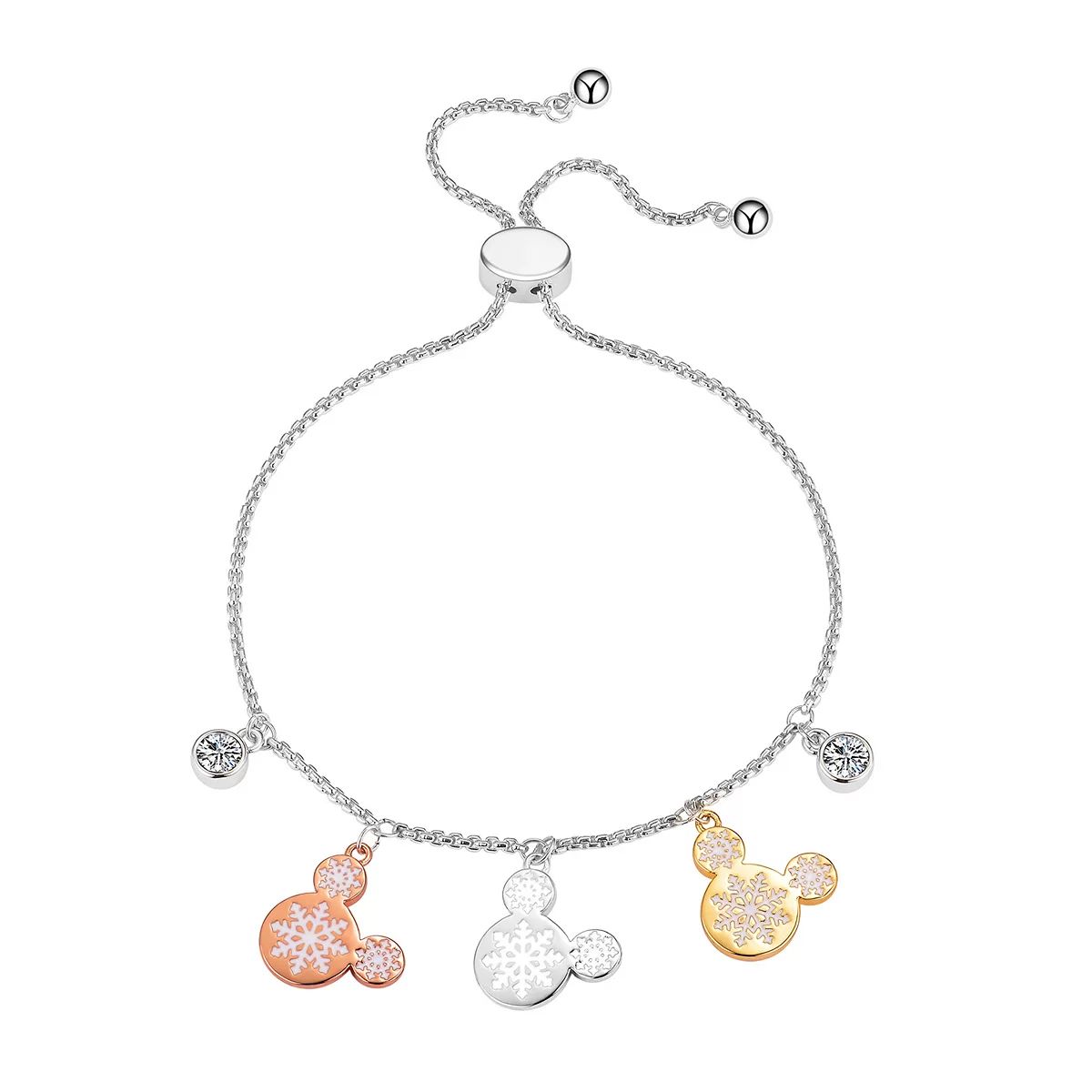 Disney's Mickey Mouse Tri-Tone Silhouette Charm Adjustable Bracelet with Cubic Zirconia | Kohl's