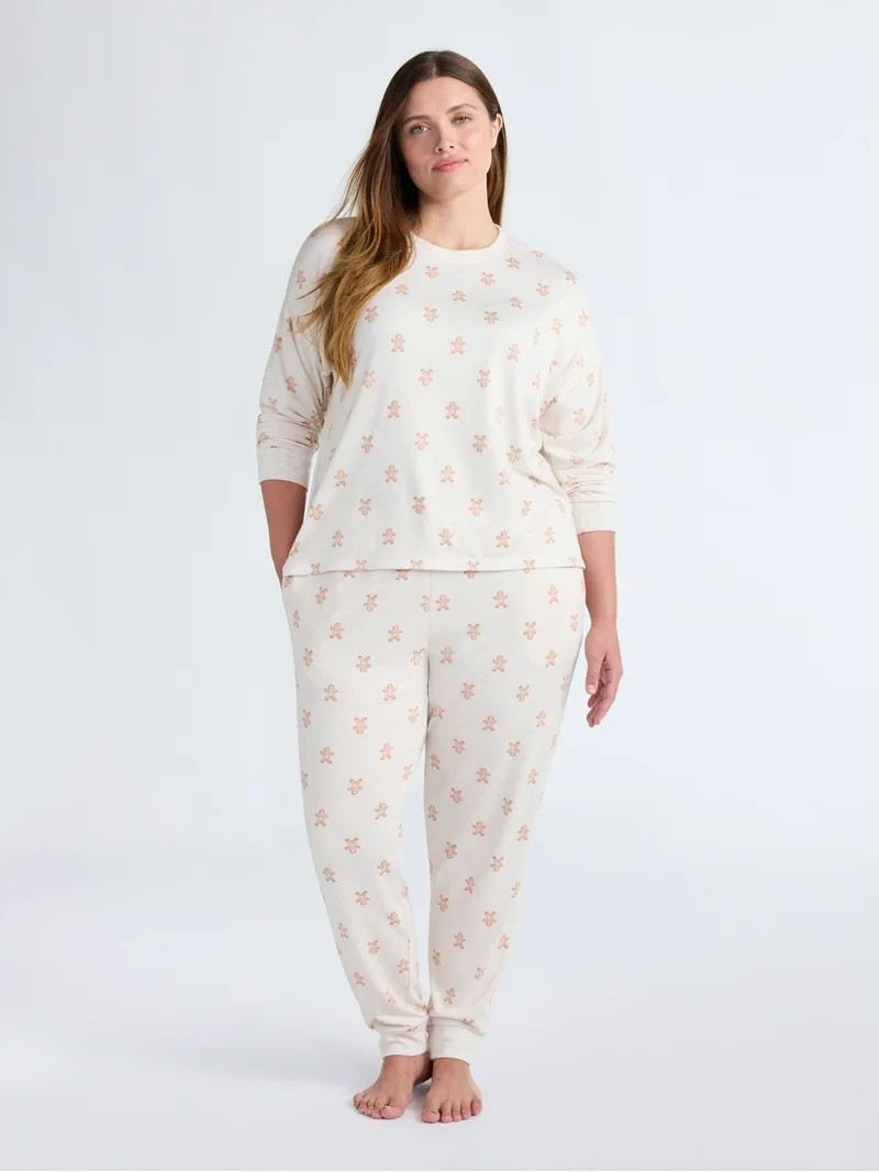 Joyspun Women's Cozy Lounge Collection Hacci Knit Long Sleeve Top and Joggers Pajama Set, Sizes X... | Walmart (US)