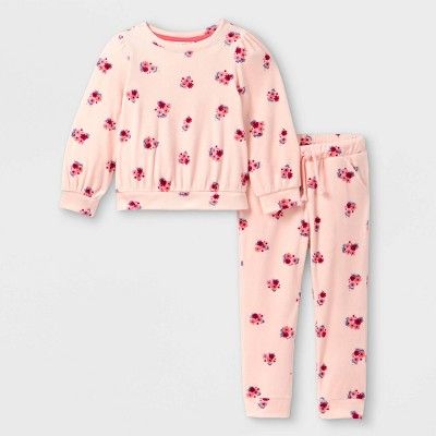 Toddler Girls' 2pc Velour Floral Long Sleeve Top & Bottom Set - Cat & Jack™ Pink | Target