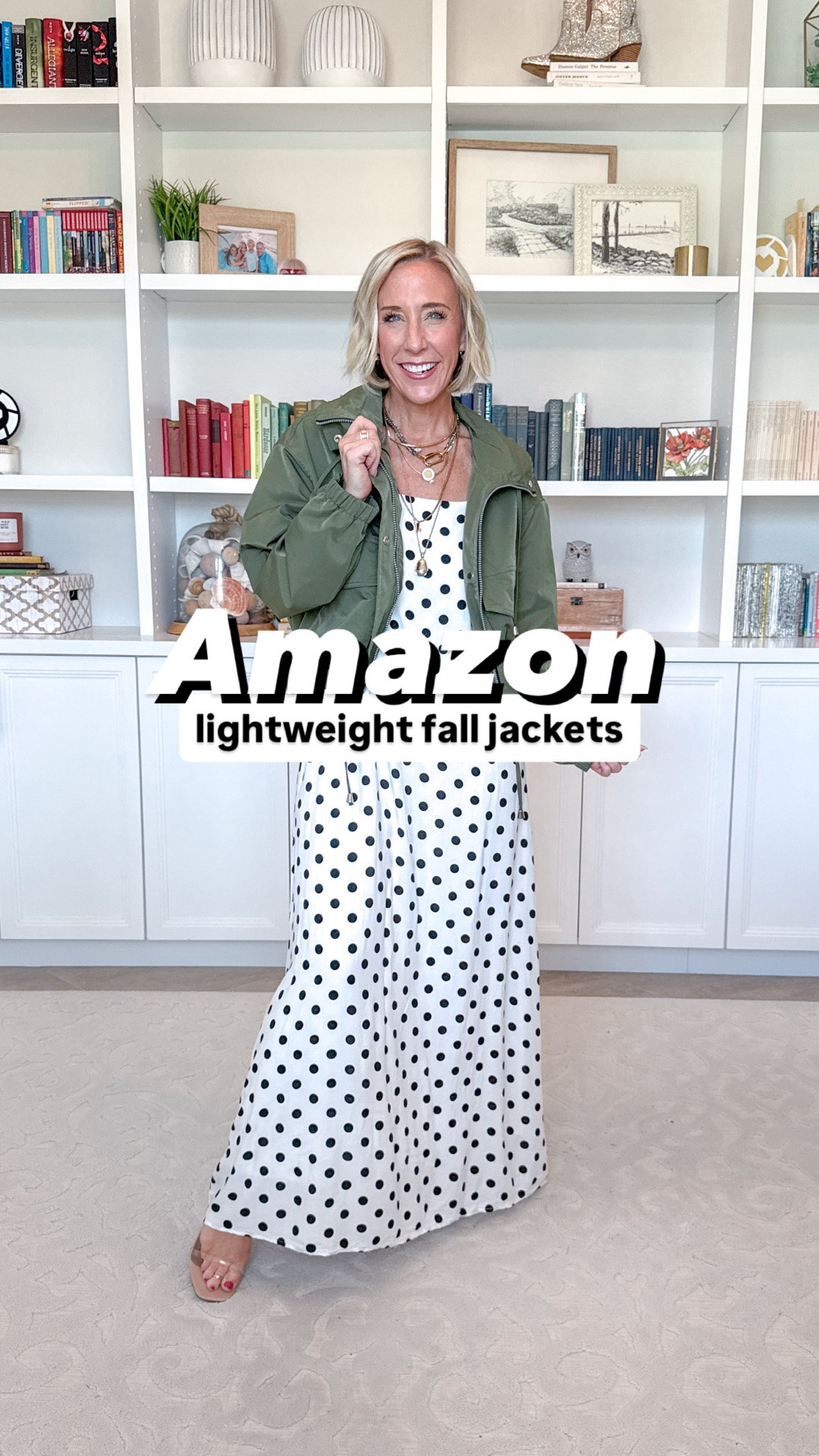 Amazon - lightweight fall jackets
1. Cropped Utility Jacket - size XL (bought the XL on accident, but I don't mind it). 20 colors.
* White Polka Dot Maxi Dress - Size Small (could have done an XS). Code 20LESLIE for 20% off.
* Wide Leg Jeans - size 25. (Color: C-inseam 30"-medium Blue).
2. Polka Dot Drawstring Jacket - size small. 6 colors.
3. Suede Cropped Bomber Jacket - size small. 9 colors.
4. Oversized Denim Hoodie - size small. 4 colors.
* Wide Leg Yoga Pants - size small (regular length). 9 colors.
5. Polka Dot Cropped Jacket - size small. 14 colors.

#LTKOver40 #LTKSeasonal #LTKPetite