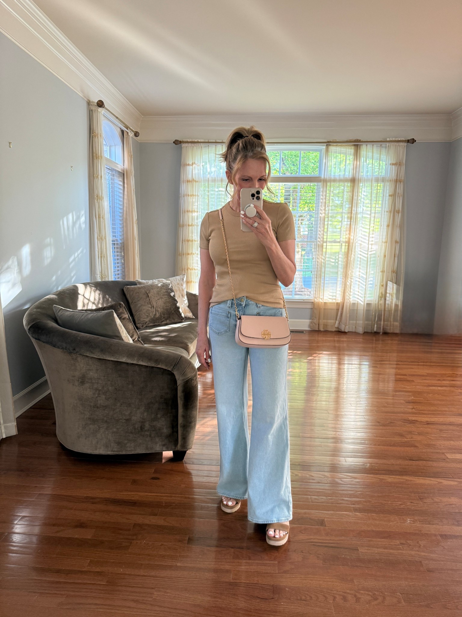 Spring weather is crazy , 80 degrees one day and a freeze warning the next but staying 
comfy with wide leg jeans at a great price 

#LTKOver40 #LTKPetite