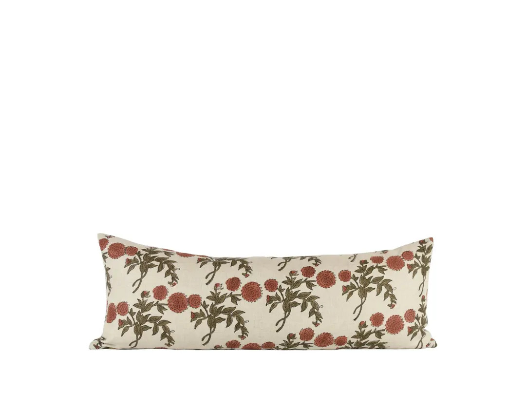 KAREENA LONG LUMBAR - Hand Block Printed Floral Linen Pillow, Fall Pillow, Spring Pillow, Pattern... | Etsy (US)
