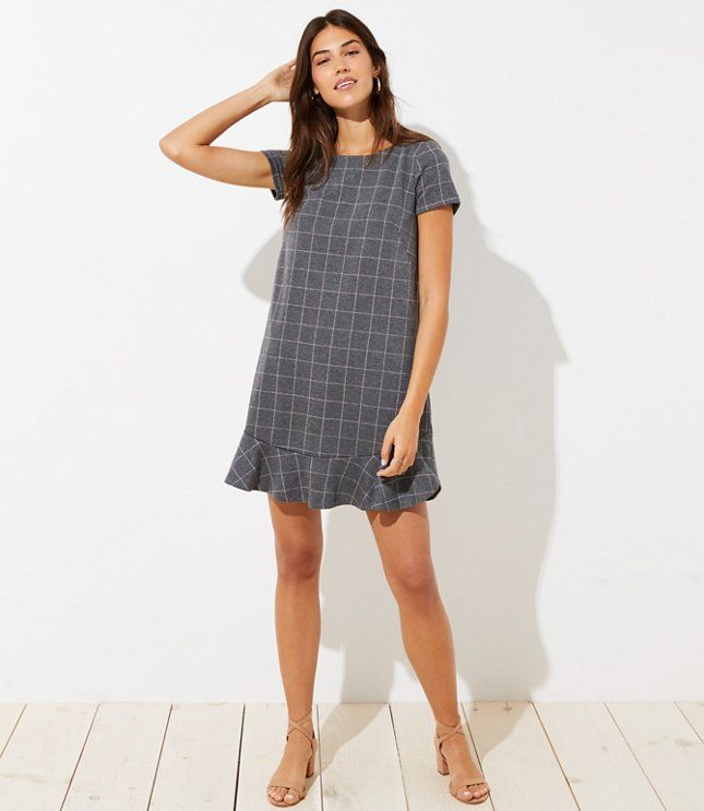 Windowpane Flounce Dress | LOFT | LOFT