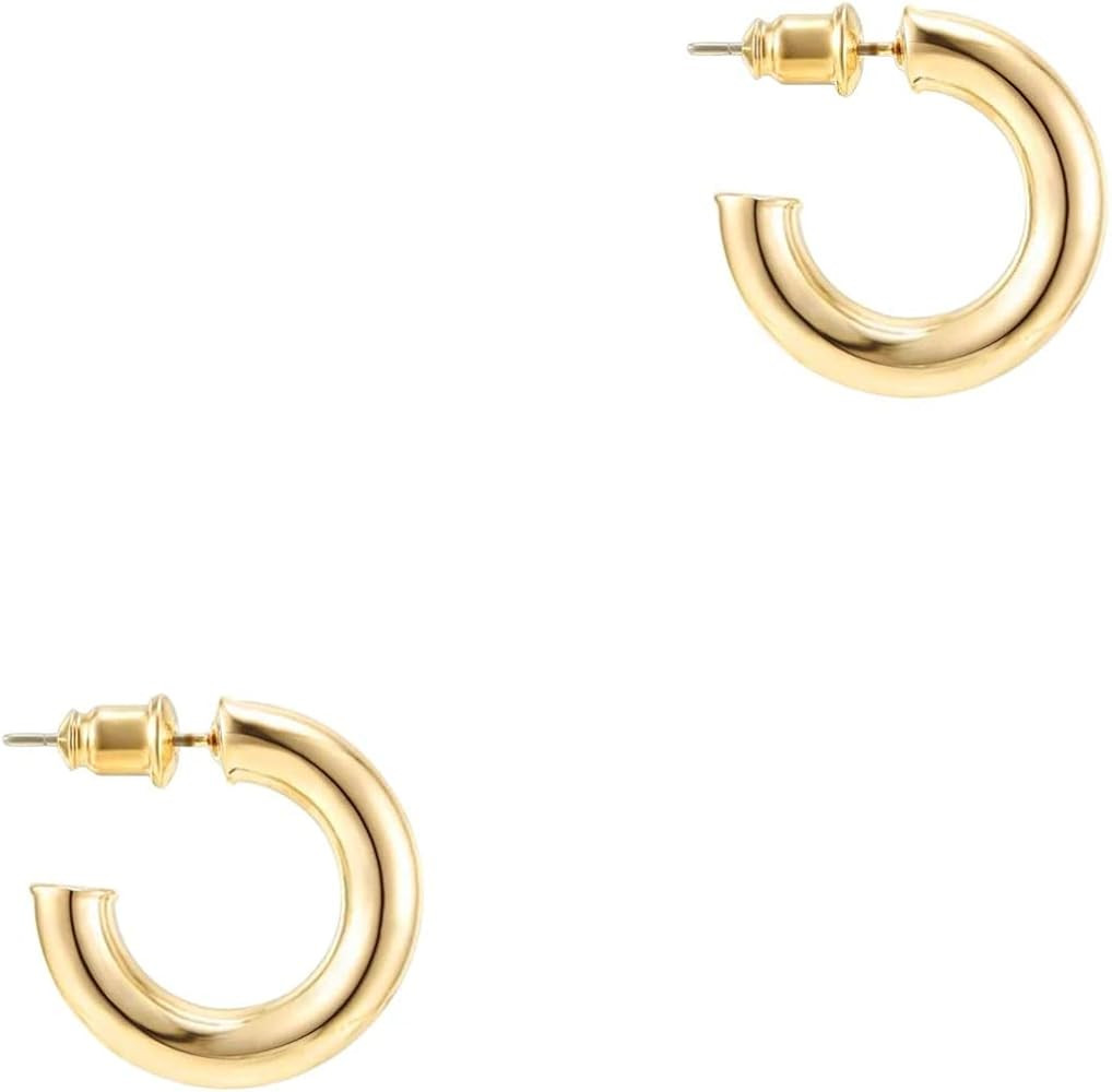 PAVOI 14K Gold Plated Lightweight Chunky Open Hoops for Women | Trendy Gold Hoop Earrings | Amazon (US)
