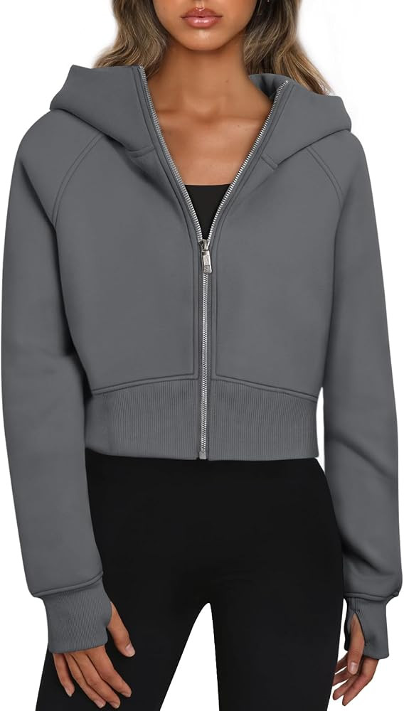 Trendy Queen Womens Zip Up Hoodies Cropped Sweatshirts Fall Outfits Casual Hooded Pullover Sweate... | Amazon (US)
