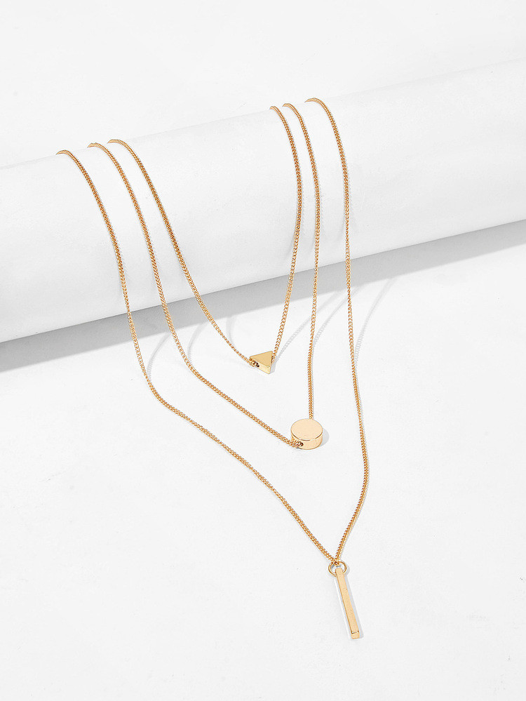 Bar & Triangle Pendant Layered Chain Necklace 1pc | SHEIN