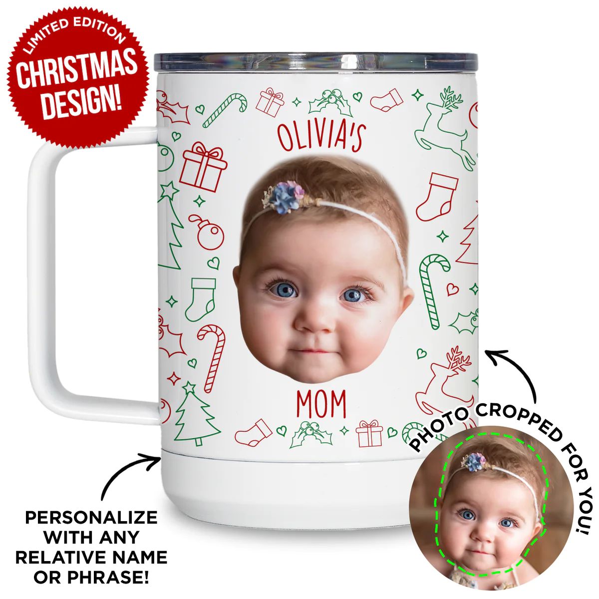 Personalized Baby Christmas Travel Mug | Type League Press