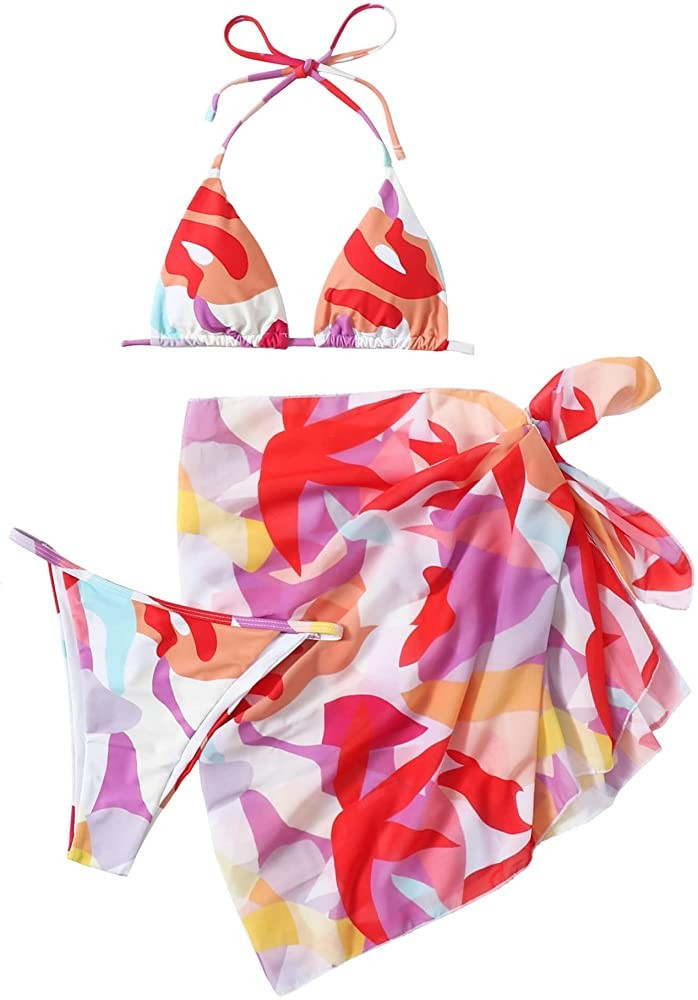 SOLY HUX Women's 3 Piece Tie Dye Bikini Set Swimsuit with Sarongs Cover Ups Beach Skirt Bathing S... | Amazon (US)