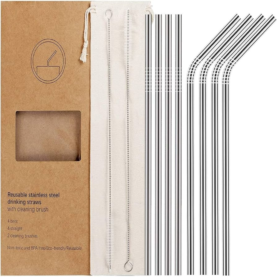 YIHONG 8 Pcs Reusable Metal Drinking Straws - 8.5Inch Stainless Steel Straws - 6mm Diameter Wide-... | Amazon (US)