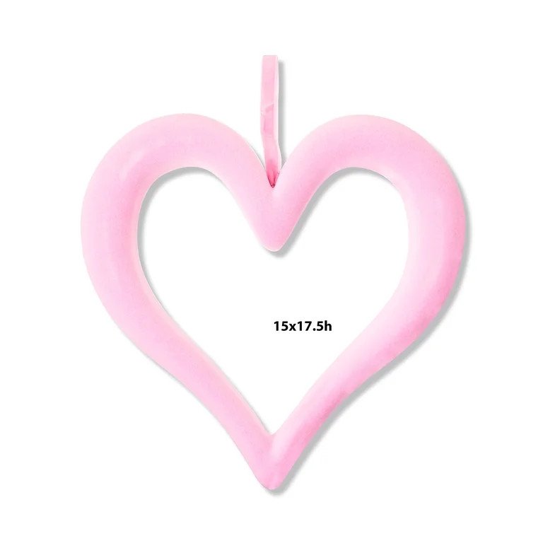 Valentine's Day Pink Flocked Heart Wreath, 17.5 in, by Way To Celebrate | Walmart (US)