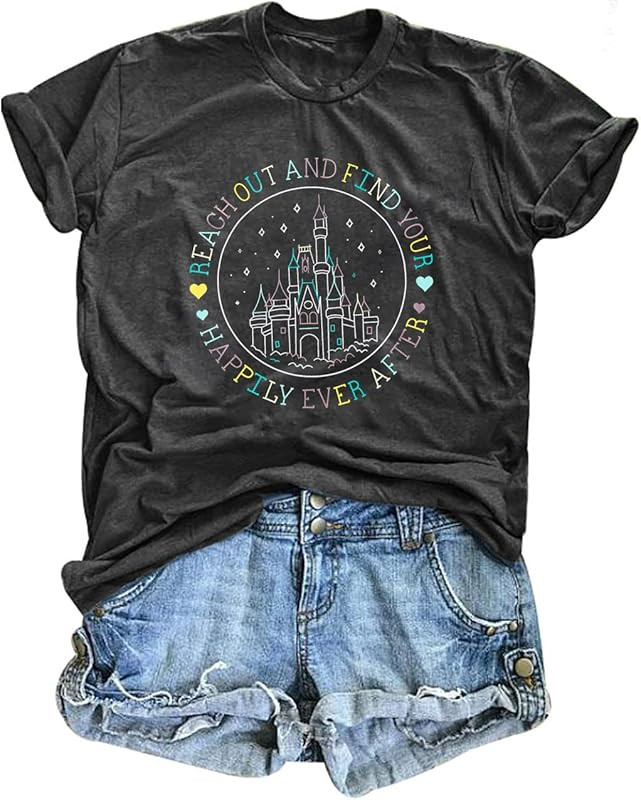 Magic Kingdom Castle Shirt Women Reach Out and Find Your Happily Ever After Letter Printed T-Shir... | Amazon (US)