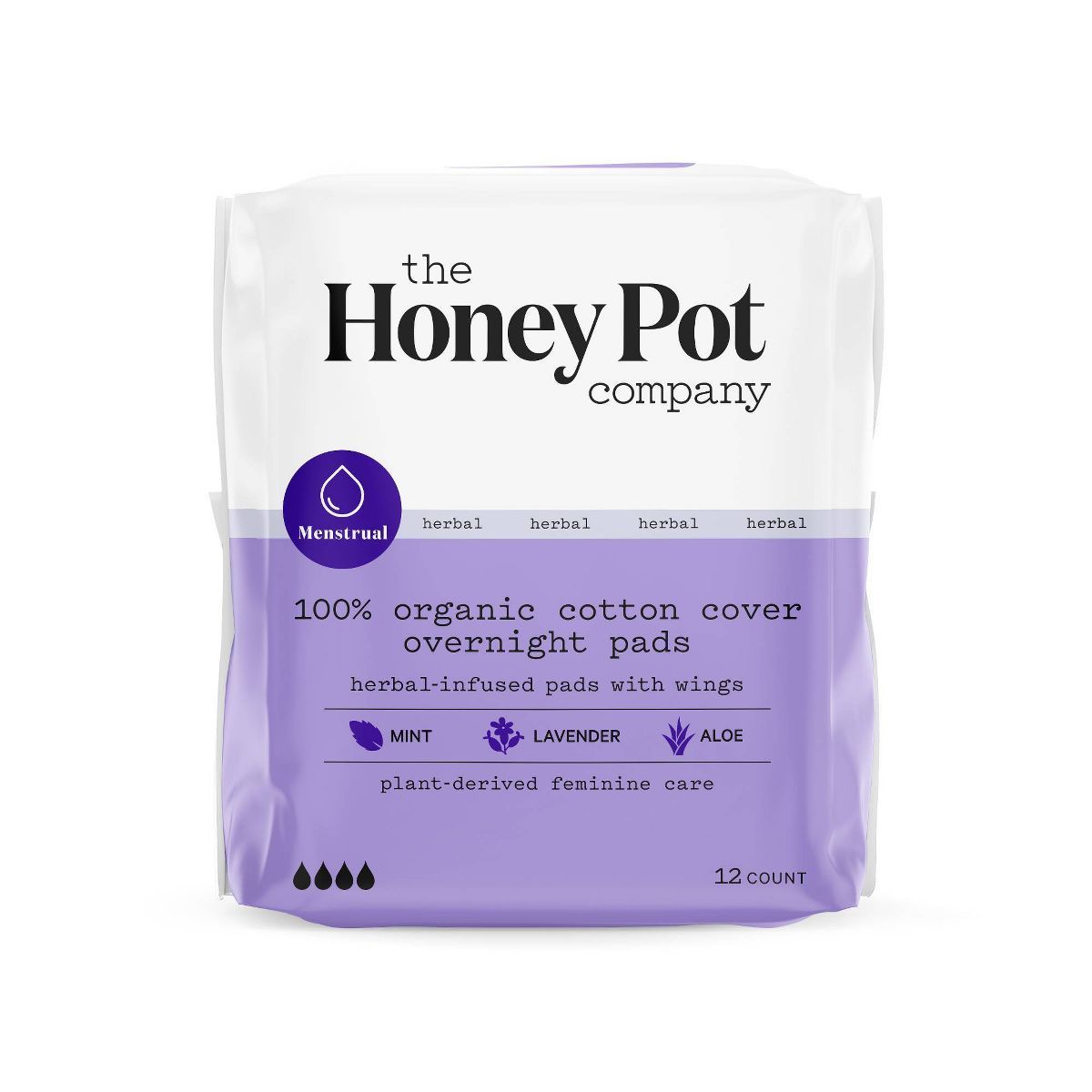 The Honey Pot Company Herbal Overnight Pads with Wings, Organic Cotton Cover - 12ct | Target