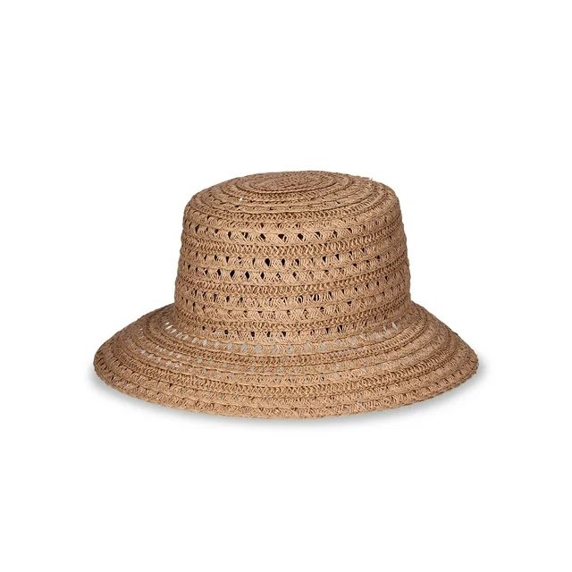 Time and Tru Women's Bucket Hat, Solid Color, Paper Straw Woven Construction, Natural - Walmart.c... | Walmart (US)