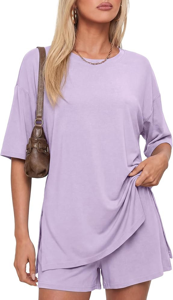 Darong Women's 2 Piece Lounge Set Short Sleeve Boxy T-shirt & Shorts Comfywear Summer Pajama Set ... | Amazon (US)