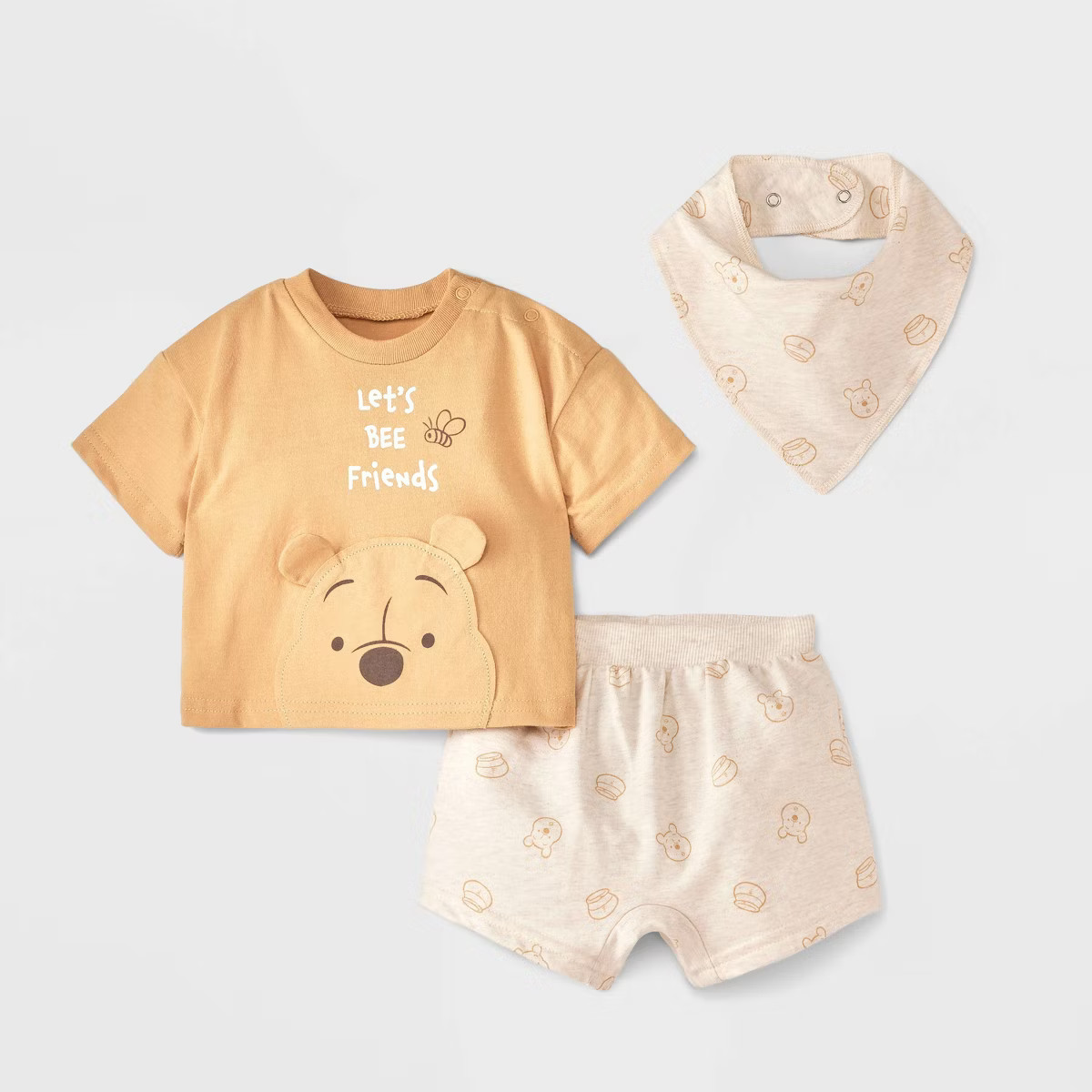 Baby 3pc Disney Winnie The Pooh Short Sleeve Top & Shorts Set with Bib - Light Orange | Target