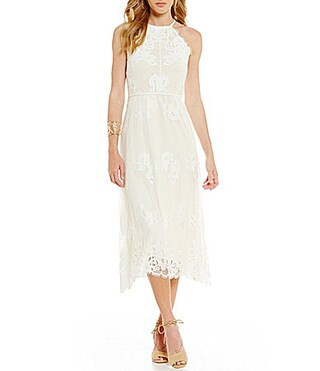 Chelsea & Violet Halter Neck Sleeveless Embroidered Mesh Dress | Dillards Inc.