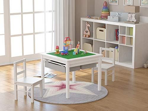 UTEX 2-in-1 Kids Multi Activity Table and 2 Chairs Set with Storage (White) | Amazon (US)
