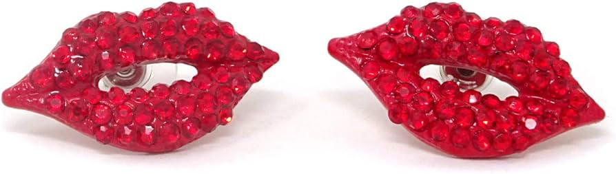 Honbay Fashionable Sparkling Sexy Lip Kiss Stud Earrings Crystal Embellished Novelty Earrings for... | Amazon (US)
