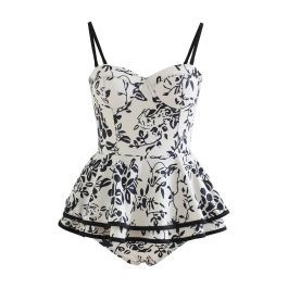 Bustier Inky Branch Tiered Hem Swim Dress | Chicwish