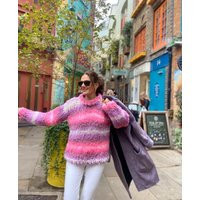 Pink Purple Striped Rainbow Jumper | Chunky Colourful Stripes Knitted Sweater Multicoloured Oversized Pullover | Etsy (US)