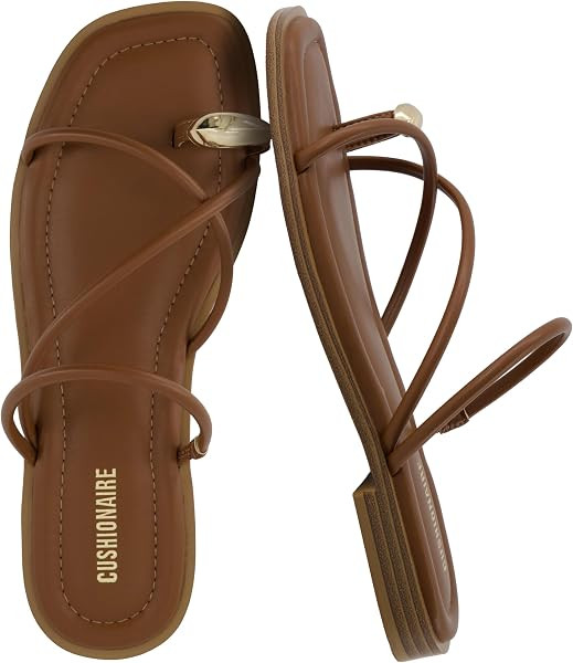 CUSHIONAIRE Venue Women\u2019s Strappy Toe-Loop Slide Sandals with Gold-Tone Accent & Memory Foam... | Amazon (US)