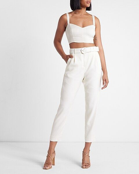 Super High Waisted Linen-Blend Belted Pleated Ankle Pant | Express