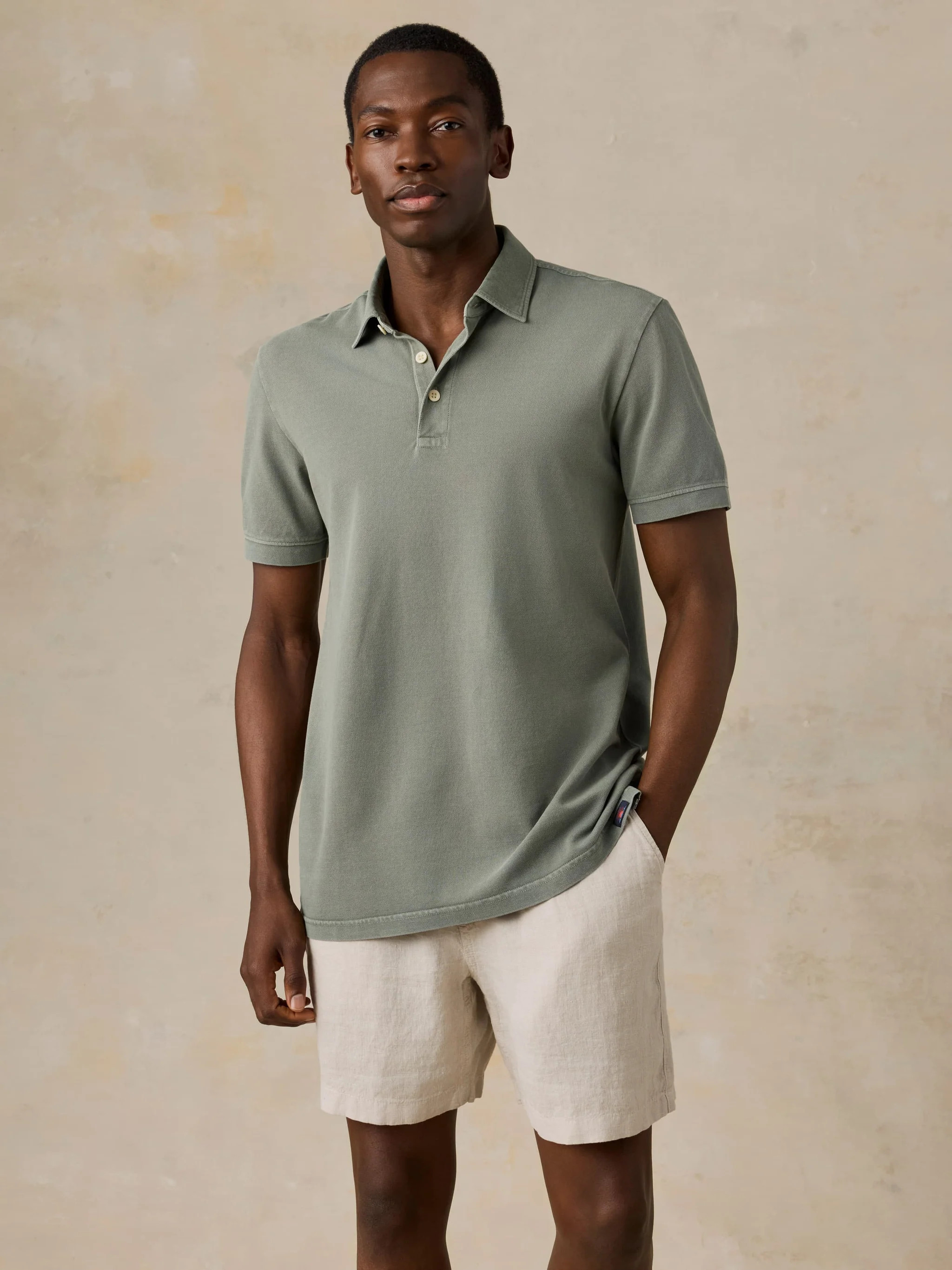 Short-Sleeve Sunwashed Pique Polo - Coastal Sage | Faherty