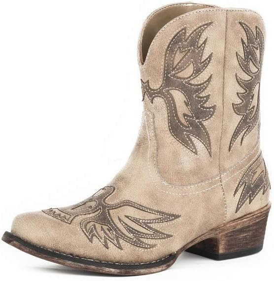 ROPER Womens Amelia Tooled Inlay Snip Toe Casual Boots Ankle Low Heel 1-2" - Brown | Amazon (US)