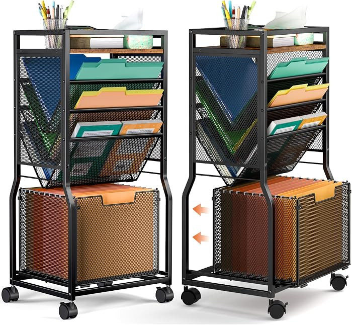 DAOUTIME 8 Tier Rolling File Cart with Hanging File Folder Organizer, Mobile File Organizer with ... | Amazon (US)