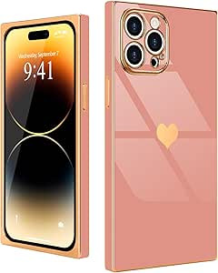 Compatible with iPhone 14 Pro Case Rectangle for Women Girls Cute Love Heart Pattern Luxury Plati... | Amazon (US)