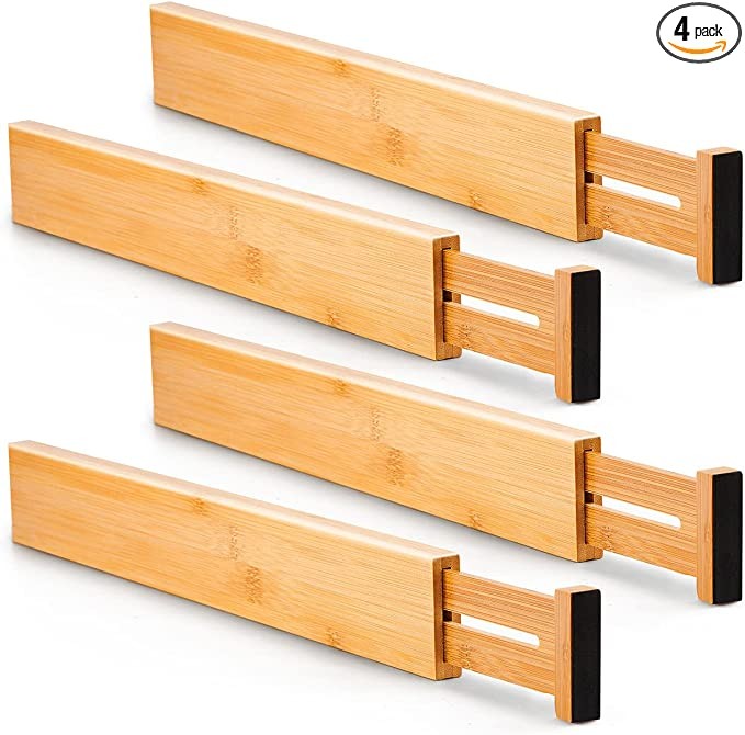 Click for more info about Utoplike 4 Pack Bamboo Kitchen Drawer Dividers,Adjustable Drawer Organizers,Spring Loaded,Works i...