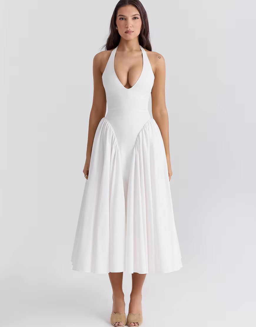 House of CB Marilyn cotton halter midi sundress in white | ASOS (Global)