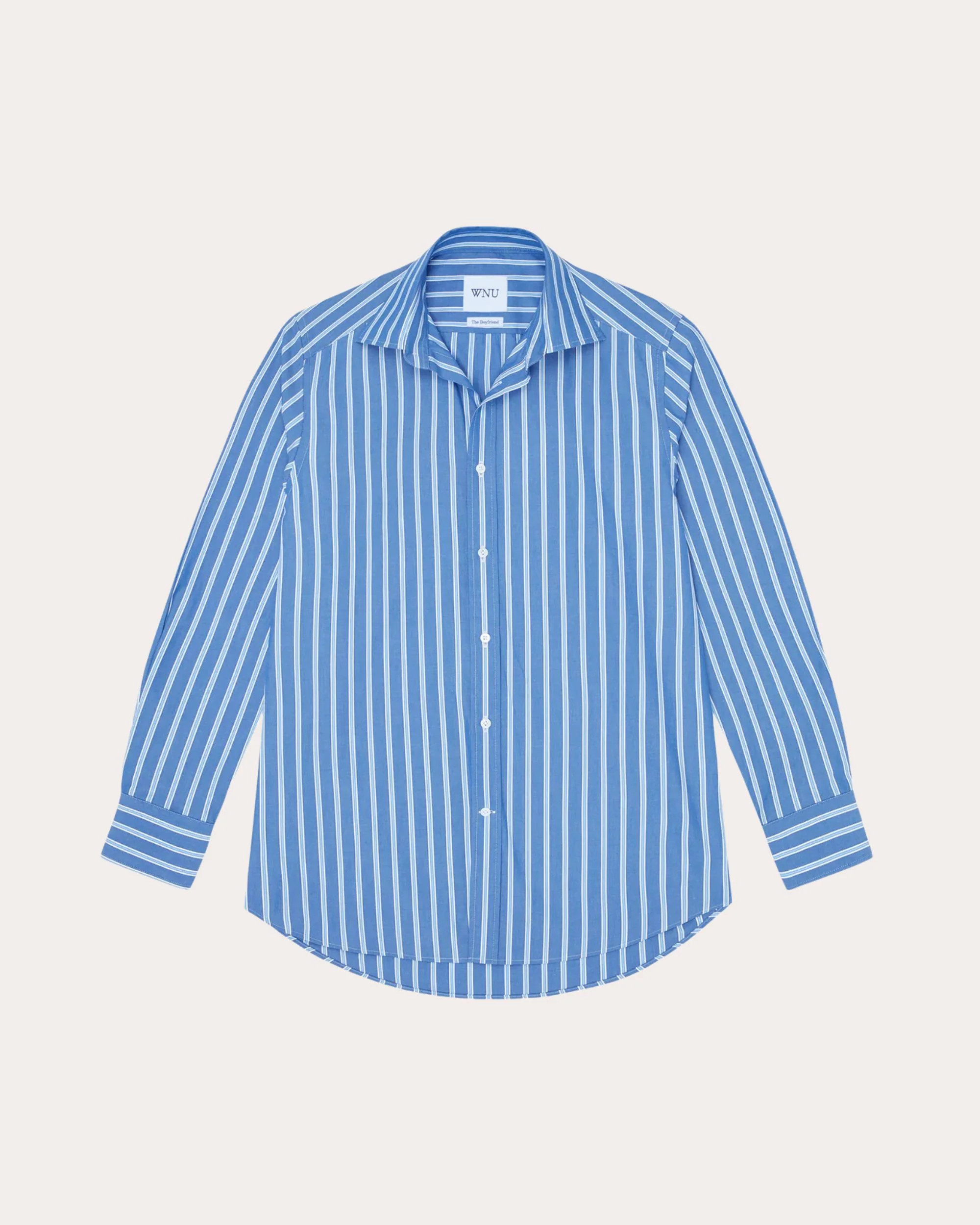 With Nothing Underneath Women's The Boyfriend Cotton-Poplin Striped Shirt in Blue Multi Stripe | Olivela