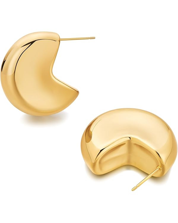 FAMARINE Small Chunky Thick Hoop Earrings for Women Girls Gold Hoops Huggie Earrings for Men Gift... | Amazon (US)