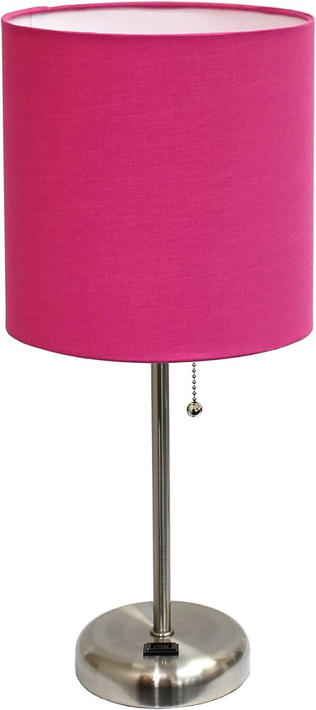 Limelights LT2024-PNK Brushed Steel Stick Table Desk Lamp with Charging Outlet and Drum Fabric Sh... | Amazon (US)