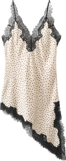 Silver Polka Dot Lace Trim Satin Top | Nordstrom