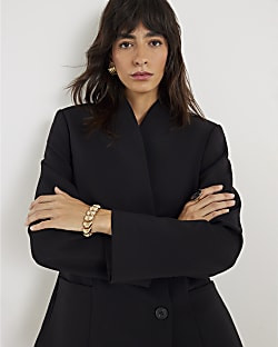 Black Collarless Blazer | River Island UK & IE