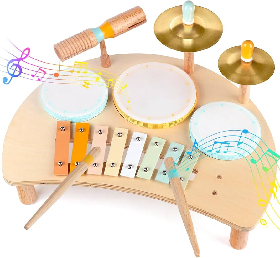 Kids Drum Set, Montessori Musical Instruments for Toddlers 1-3, Wooden Musical Toys for Baby 12-1... | Amazon (US)