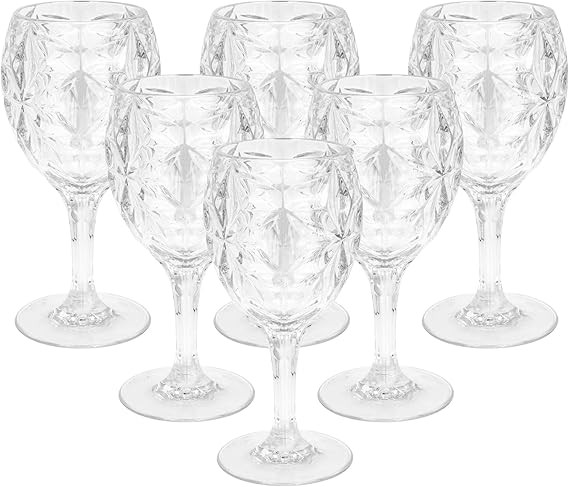 mcyiqihai 14-ounce Diamond Acrylic Wine Glasses-Plastic Stem Wine Glasses,All Purpose,set of 6Cle... | Amazon (US)