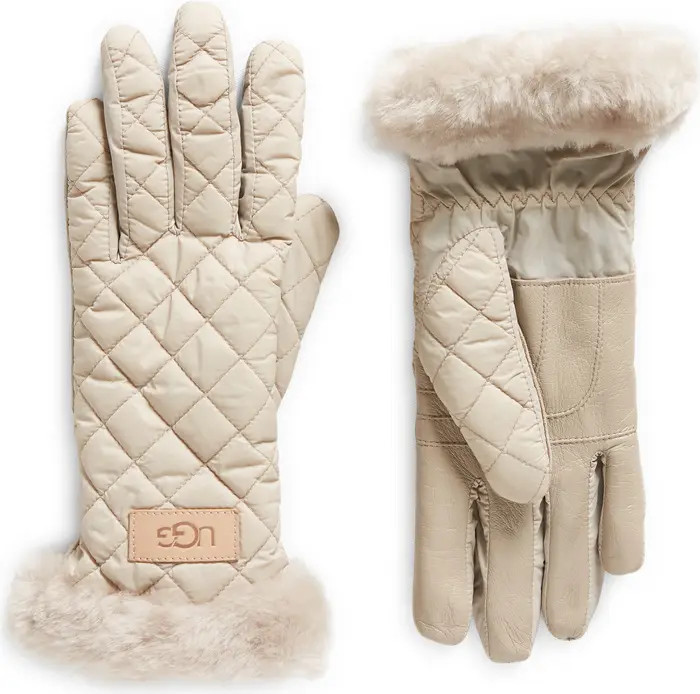 Faux Fur Trim Quilted Gloves | Nordstrom