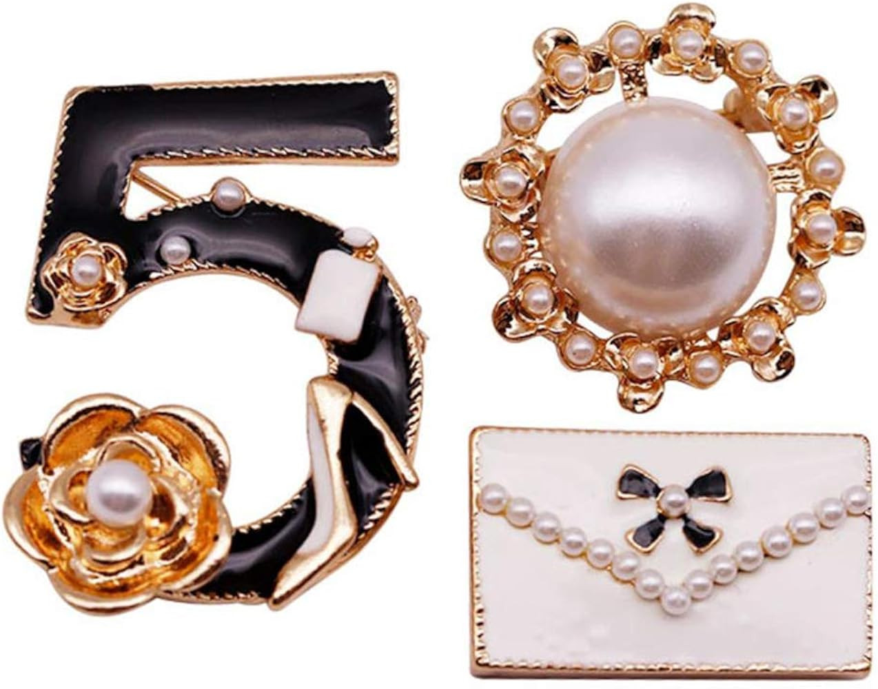 Celebrity Designer Inspired Gift Set Wedding Party Jewelry Number Five Flower Brooch Pin | Amazon (US)