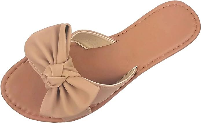 SAMANTHA Sandals Slip On Slide Flat with Twist Knot Bow | Amazon (US)
