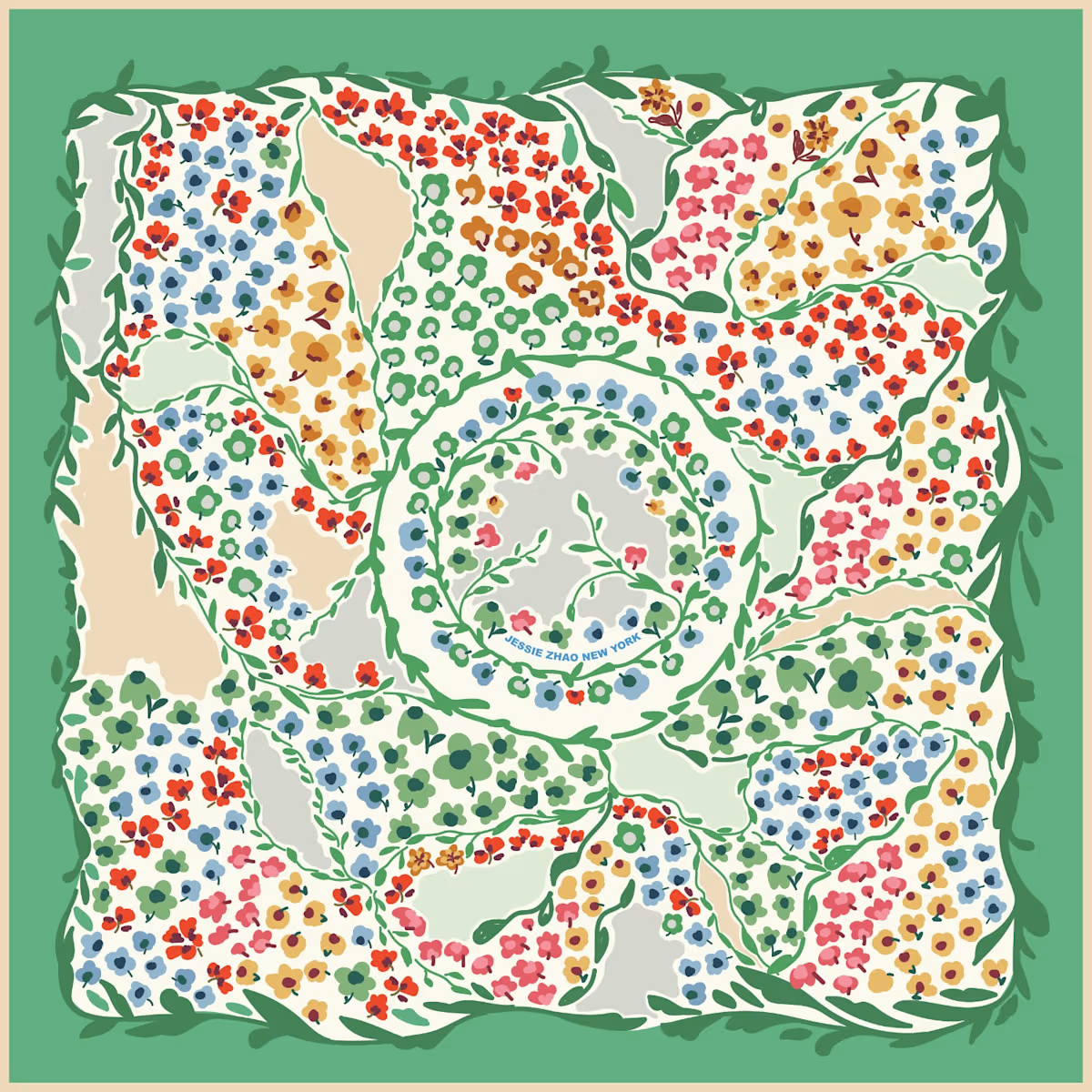 Double Sided Silk Scarf Of Garden | Wolf & Badger