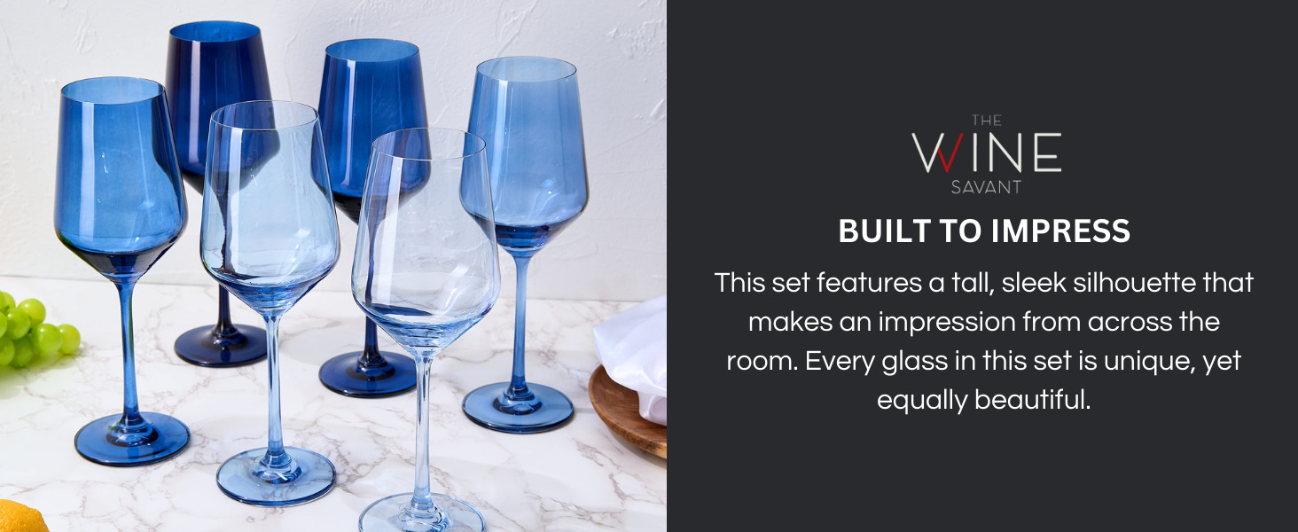 Amazon.com | Winter Blue Christmas Wine Glasses Set of 6 Colored Crystal 12oz Navy Tall Stemmed G... | Amazon (US)
