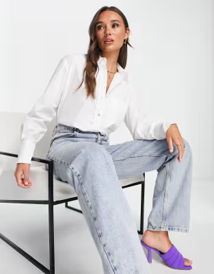 River Island cross back poplin shirt in white | ASOS (Global)