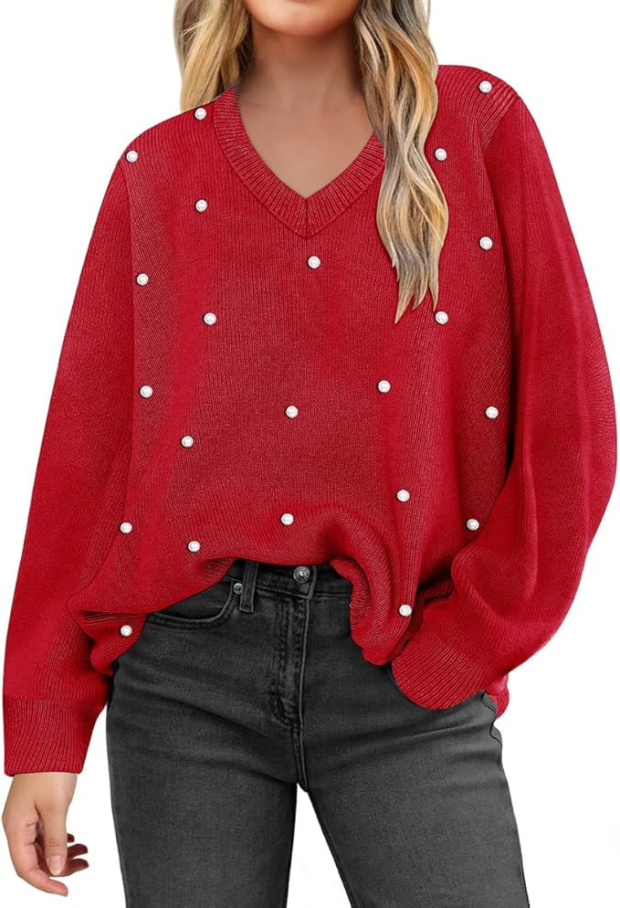 CARCOS Plus Size Sweaters for Women Pearl/Zebra Print/Cow Spots Print Long Sleeve Knitted Pullove... | Amazon (US)